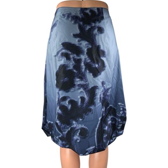 Prada 100% Silk Satin Blue Floral Pleated Knee Length A-Line Wrap Skirt 40 US 4 - Picture 3 of 7